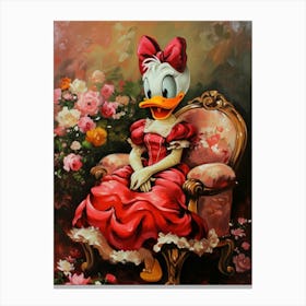 Donald Duck In Red Dress Canvas Print