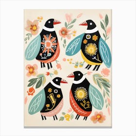 Folk Style Bird Painting Penguin 7 Canvas Print