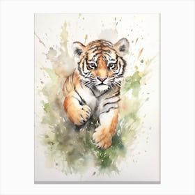 Tiger Illustration Running Watercolour 1 Canvas Print