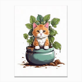 Cat In A Pot 1 Canvas Print