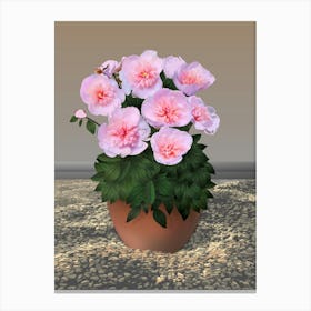 Pink Peony Flowers In The Old Pot On Gravel Canvas Print
