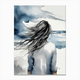 Girl With Hair Blowing In The Wind Canvas Print