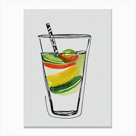 Pina Colada Minimal Line Drawing With Watercolour Cocktail Poster Canvas Print