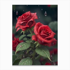 Red Roses At Rainy With Water Droplets Vertical Composition 72 Canvas Print