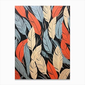 Bird Pattern Linocut Style 4 Canvas Print