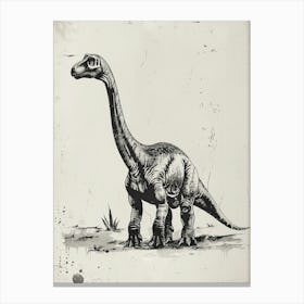 Diplodocus Dinosaur Black Ink Illustration 1 Canvas Print