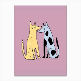 Two Dogs Kissing Illustration Canvas Print