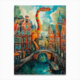 Dinosaur In The Canals Of Amsterdam 3 Canvas Print