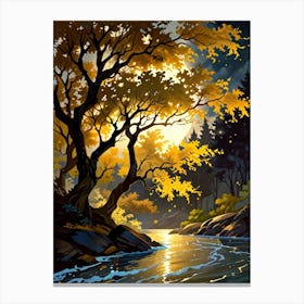 Autumn Forest By The River Canvas Print