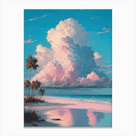 Cotton Candy Pink Clouds over Sandy Beach Canvas Print