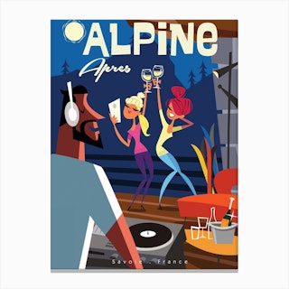 Alpine Apres Poster Navy Canvas Print