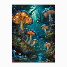 Neon Mushrooms In A Magical Forest (9) Canvas Print