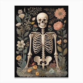 Botanical Skeleton Vintage Flowers Painting (30) Canvas Print