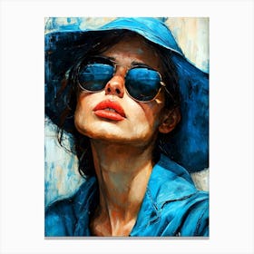 Woman In A Blue Hat painting Canvas Print