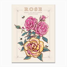 June Birth Flower Rose On Cream Canvas Print