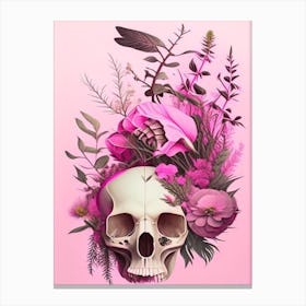 Animal Skull Pink Botanical Canvas Print