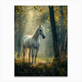 White Horse In The Forest. Generated AI. Art Print 5 Canvas Print