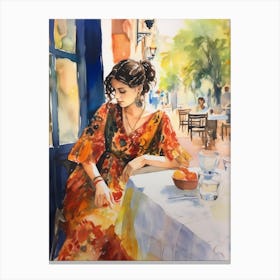 At A Cafe In Alicante Spain 2 Watercolour Canvas Print