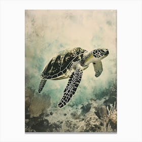 Textured Sea Turtle At The Bottom Of The Ocean Canvas Print
