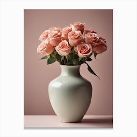 A Vase Of Pink Roses 91 Canvas Print