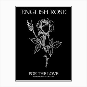 English Rose Black And White Line Drawing 24 Poster Inverted Canvas Print