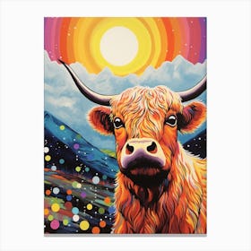 Highland Cows Dotty Background 1 Canvas Print