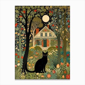 William Morris Style Cat In The Garden Canvas Print