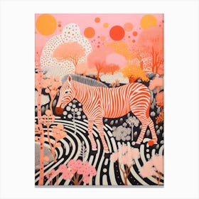 Zebra Abstract Pattern Orange & Pink Canvas Print