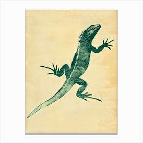 Forest Green Galápagos Land Iguana Block Print 3 Canvas Print