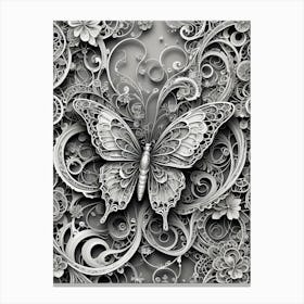 Silver Butterfly Metallic Abstract Canvas Print