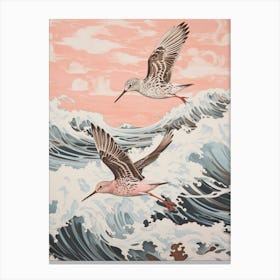 Vintage Japanese Inspired Bird Print Dunlin 3 Canvas Print