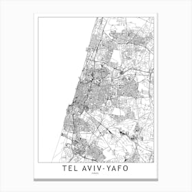 Tel Aviv Yafo White Map Canvas Print