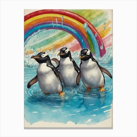 Penguins In The Rainbow Canvas Print