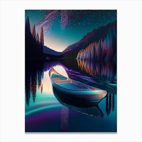 Canoe On Lake, Water, Waterscape Holographic 1 Canvas Print