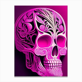Skull With Intricate Linework Pink 1 Pop Art Canvas Print