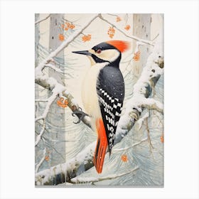 Winter Bird Painting Woodpecker 1 Canvas Print