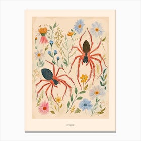 Folksy Floral Animal Drawing Spider Poster Canvas Print