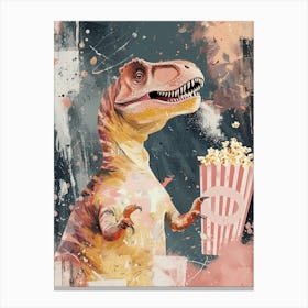 T Rex Dinosaur Eating Popcorn At The Cinema 2 Canvas Print