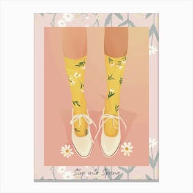 Step Into Spring White Floral Vintage Shoes 2 Canvas Print