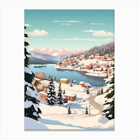 Vintage Winter Travel Illustration Big Bear Lake California 4 Canvas Print
