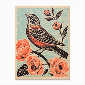 Vintage Bird Linocut Lark 2 Canvas Print