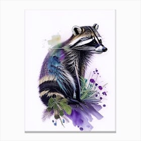 Raccoon And Flowers Watercolour Canvas Print