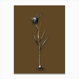 Vintage Chess Flower Black and White Gold Leaf Floral Art on Coffee Brown n.0630 Canvas Print