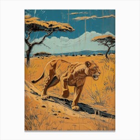 African Lion Relief Illustration Hunting 3 Canvas Print