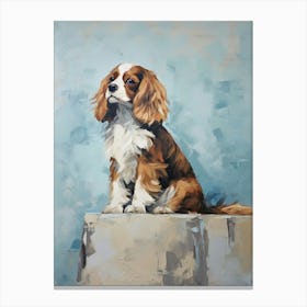 Cavalier King Charles Spaniel Dog, Painting In Light Teal And Brown 2 Canvas Print