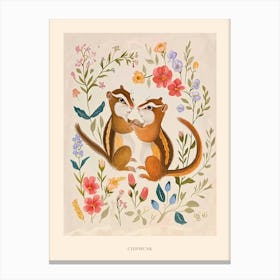 Folksy Floral Animal Drawing Chipmunk Poster Canvas Print