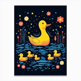 Ducklings At Night Floral Pattern 2 Canvas Print