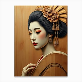 Geisha in Wood Work Style Canvas Print