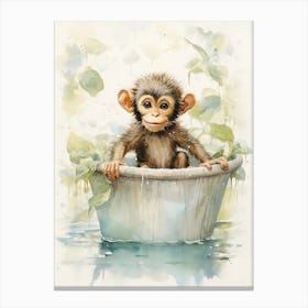 Monkey Painting In A Bathtub Watercolour 3 Canvas Print