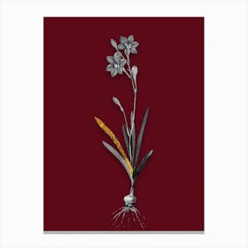 Vintage Coppertips Black and White Gold Leaf Floral Art on Burgundy Red n.1168 Canvas Print